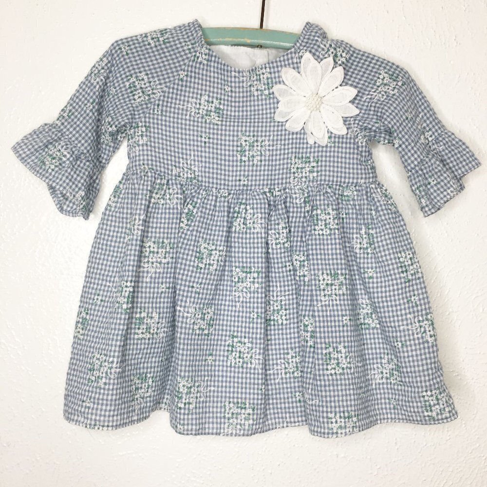 PIPPA & JULIE FLORAL GINGHAM BELL SLV DRESS with Bloomers 12M